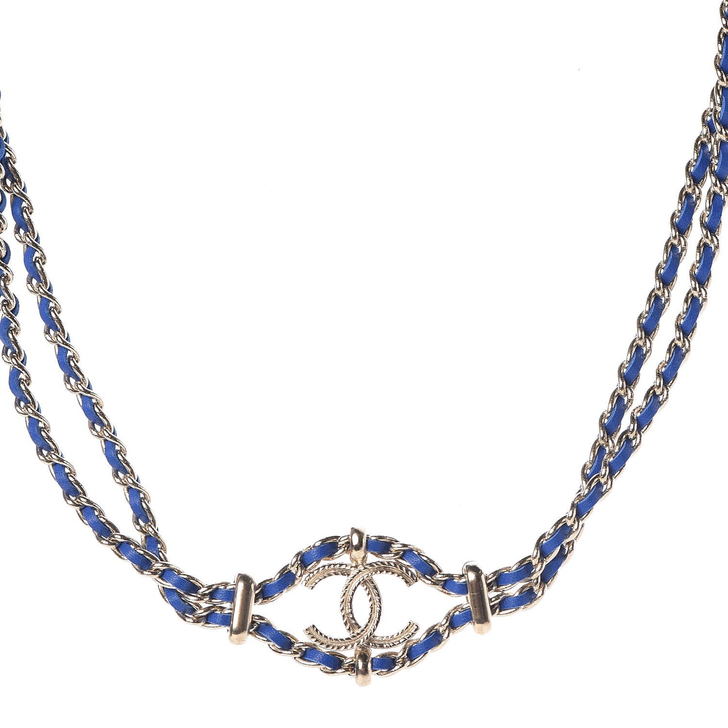 Metal Lambskin CC Chain Link Necklace Blue