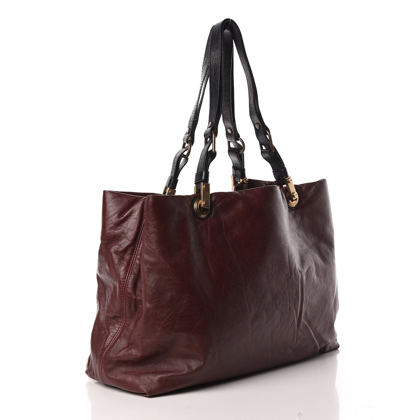 Crinkled Lambskin Tote Black Burgundy