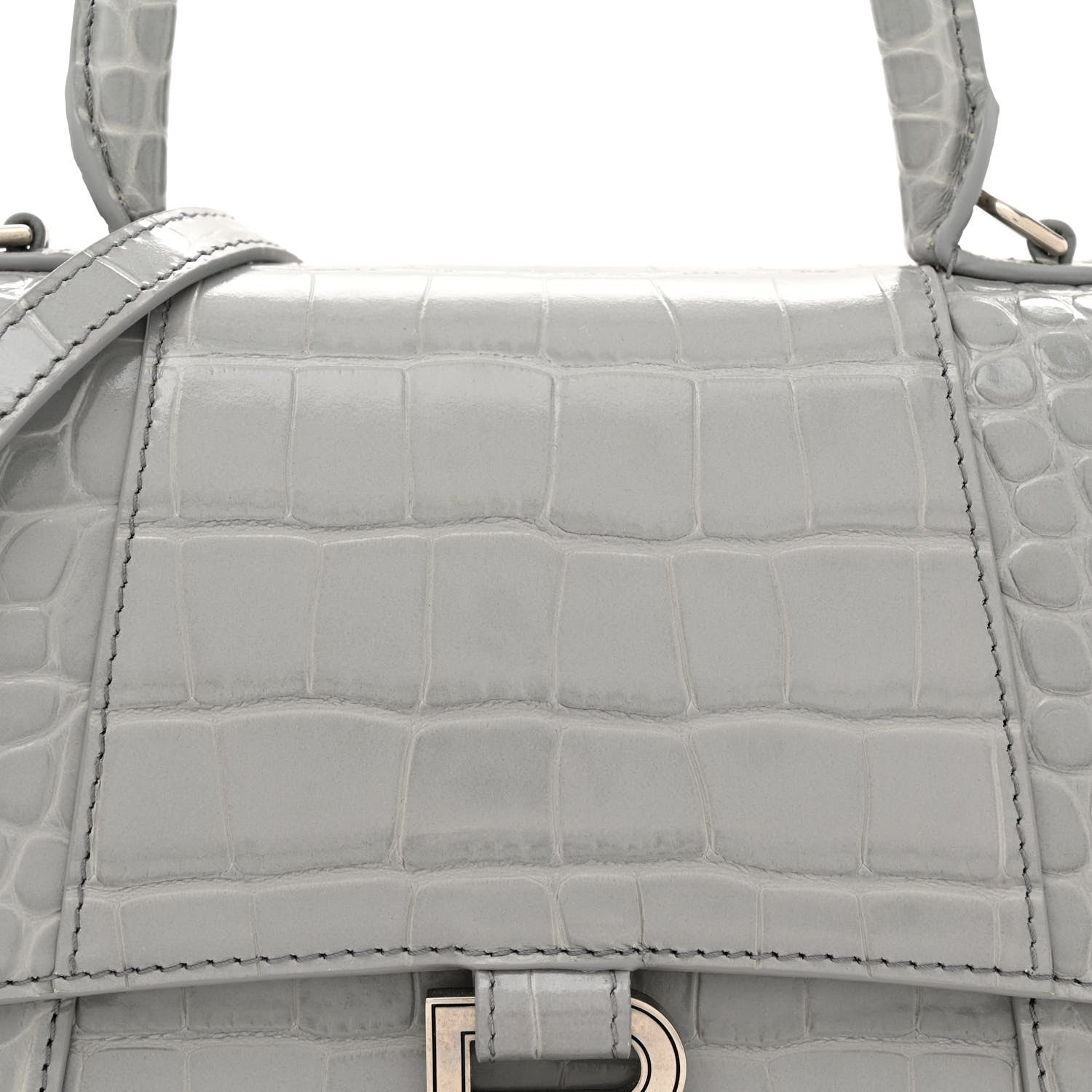 Balenciaga Shiny Calfskin Crocodile Embossed Small Hourglass Top Handle Bag Steel Grey 9 of 12