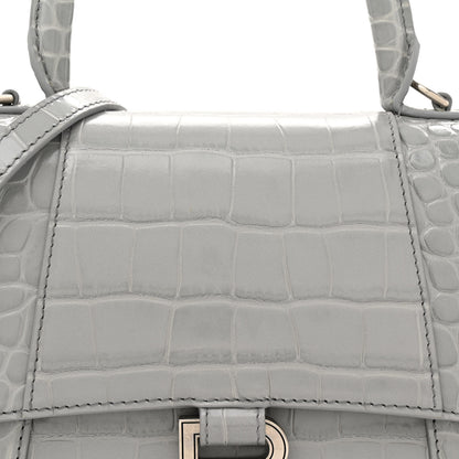 Balenciaga Shiny Calfskin Crocodile Embossed Small Hourglass Top Handle Bag Steel Grey 9 of 12