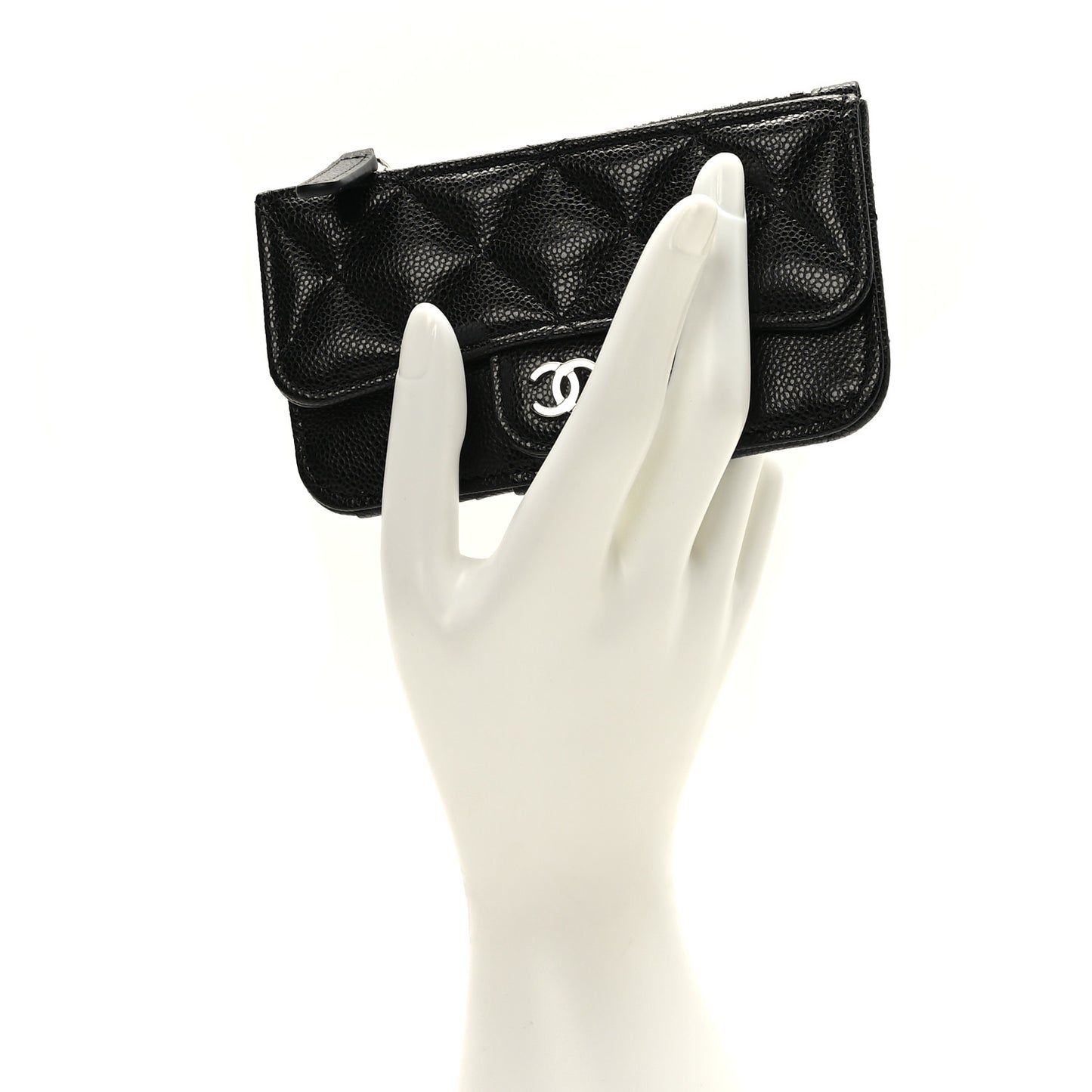Caviar Quilted Flap Zip Card Holder Black