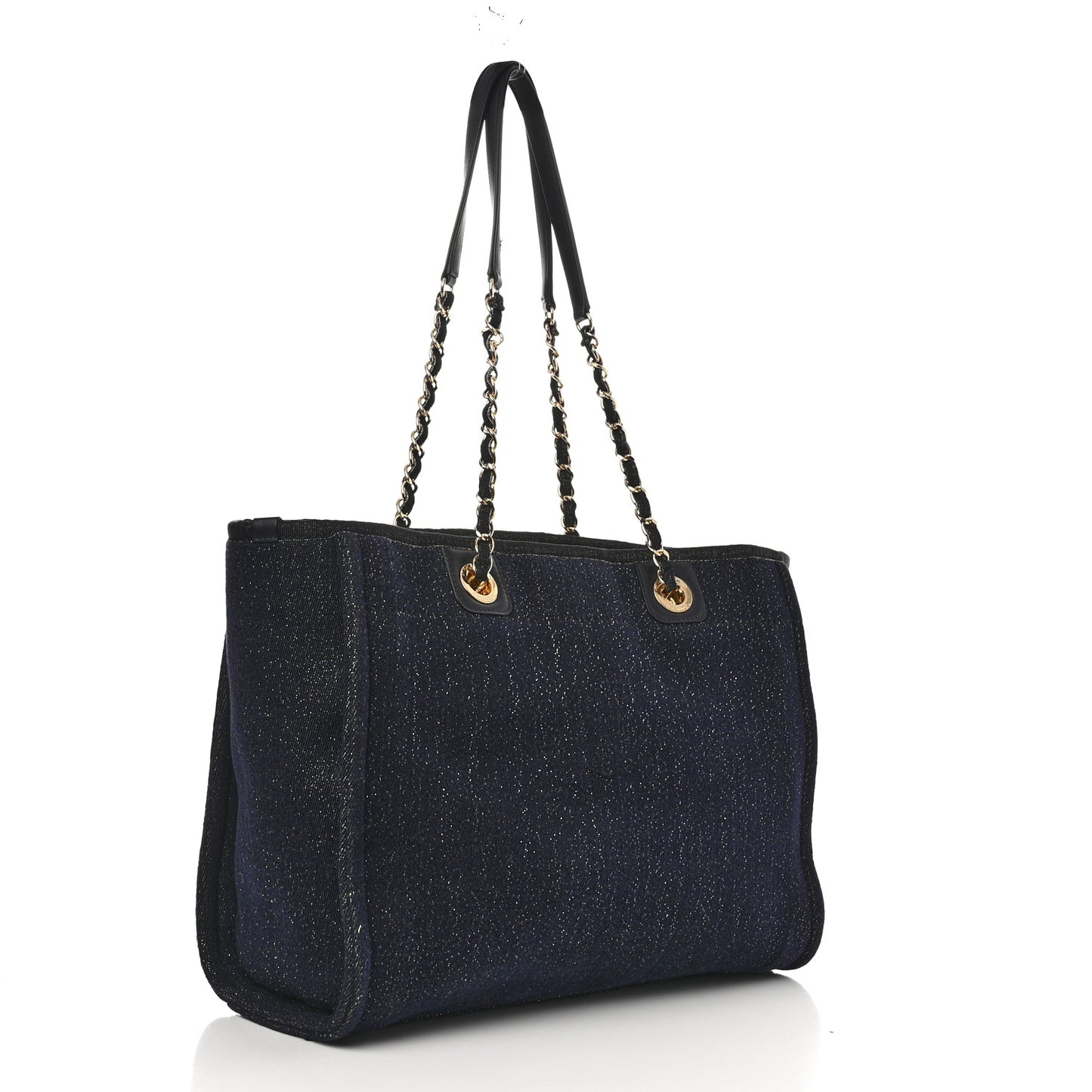 Lurex Canvas Small Deauville Tote Navy Blue Gold