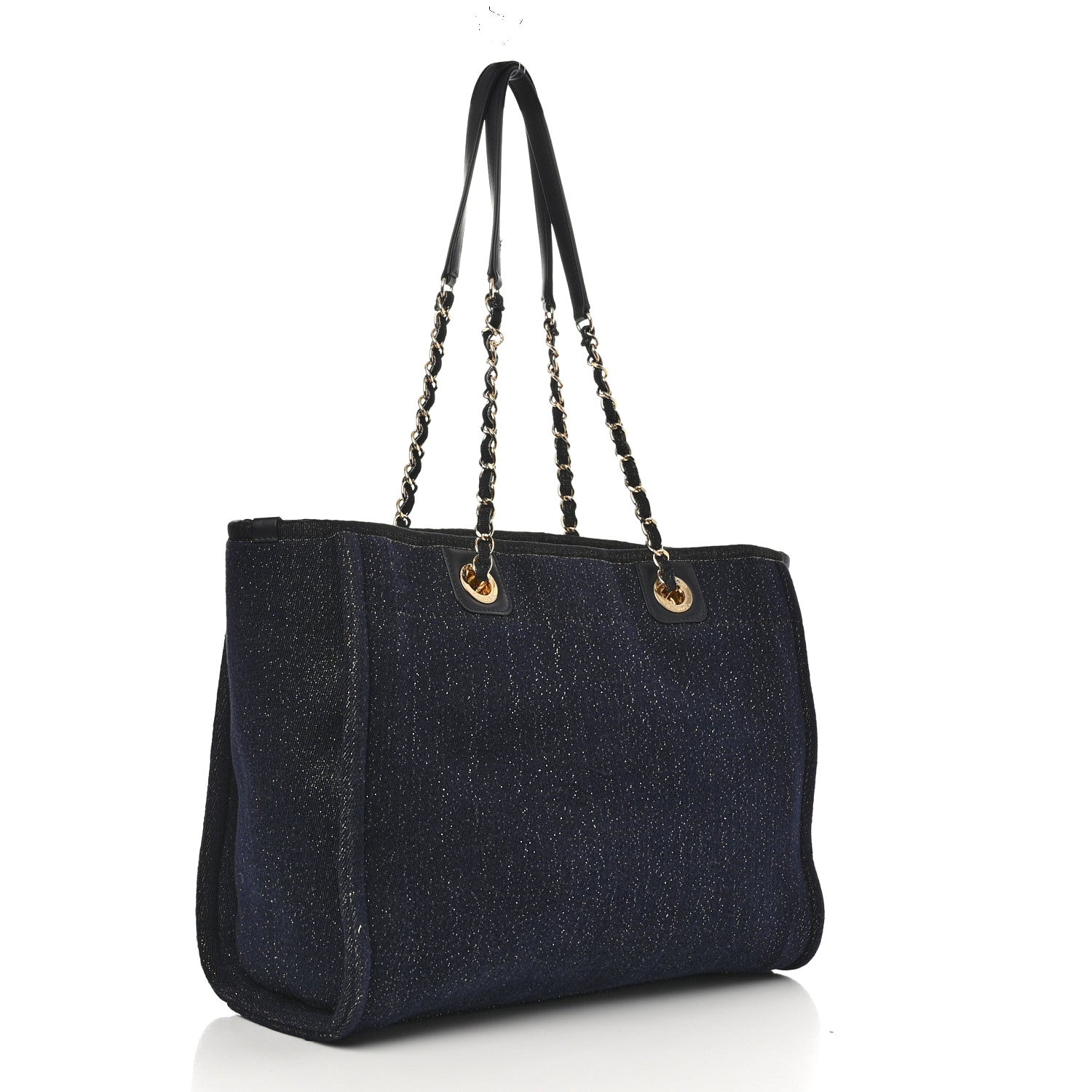Chanel Lurex Canvas Small Deauville Tote Navy Blue Gold 3 of 10