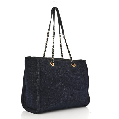 Chanel Lurex Canvas Small Deauville Tote Navy Blue Gold 3 of 10