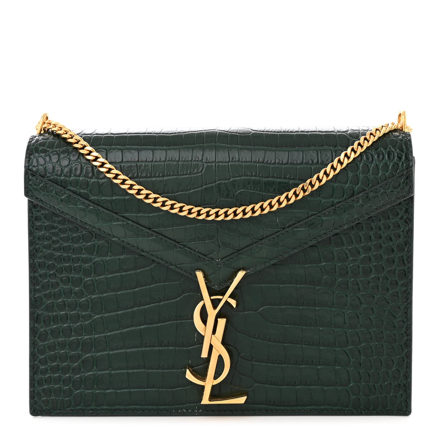 Calfskin Crocodile Embossed Monogram Cassandra Clasp Bag Dark Mint
