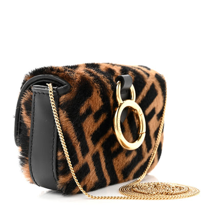 Fendi Sheared Sheepskin Vitello King FF Nano Baguette Charm Tobacco Moro Black 3 of 11