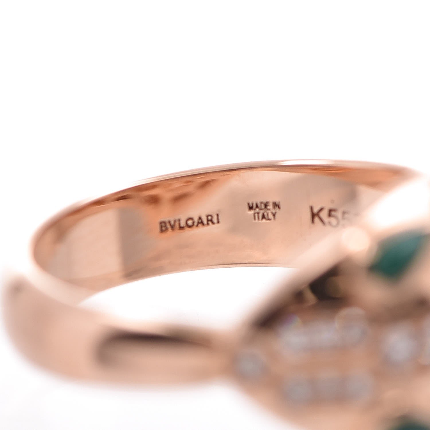Bulgari 18K Rose Gold Diamond Malachite Serpenti Ring 53 6.5 13 of 21