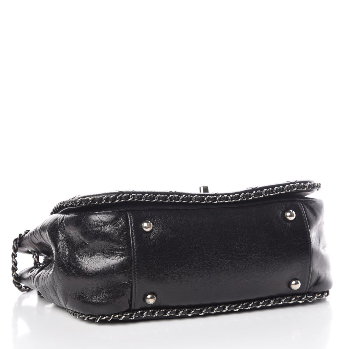 Calfskin Quilted Small CC Enchained Accordion Flap Black