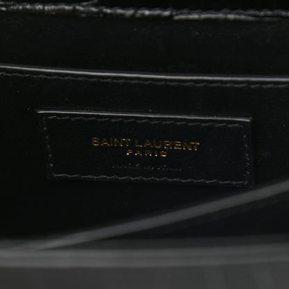 Saint Laurent Calfskin Crocodile Embossed Mini Classic Monogram Cassandra Top Handle Black 5 of 7
