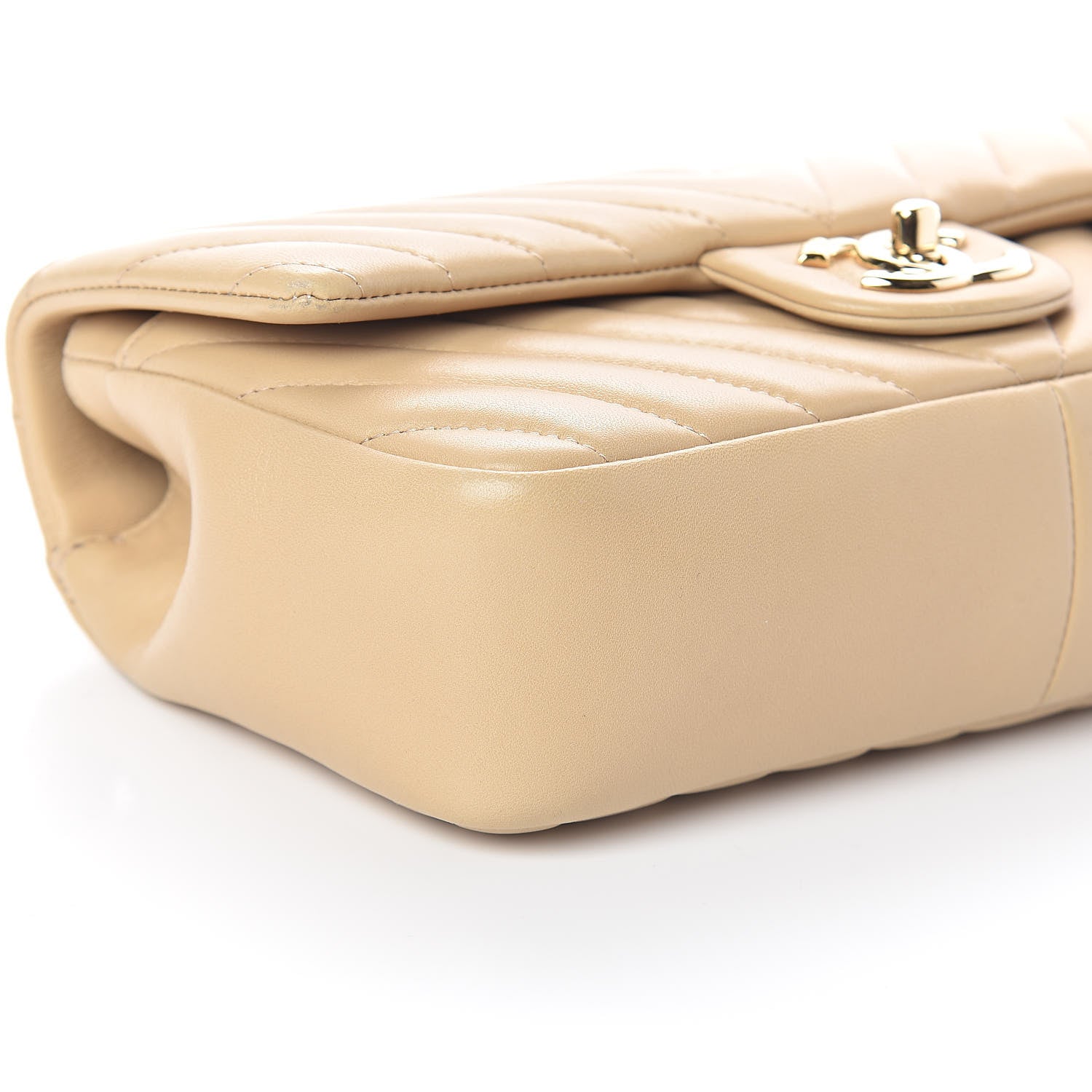 Chanel Lambskin Chevron Quilted Small Single Flap Light Beige 10 of 13