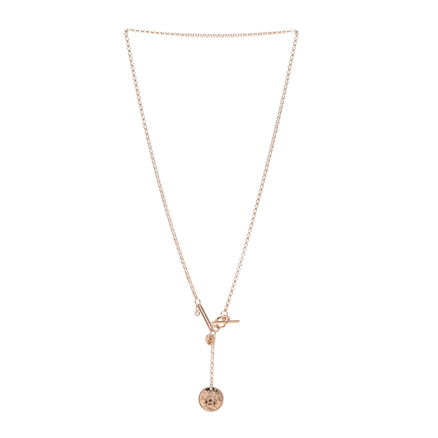 Hermes 18K Rose Gold Diamond PM Ex-Libris Pendant Necklace 3 of 5