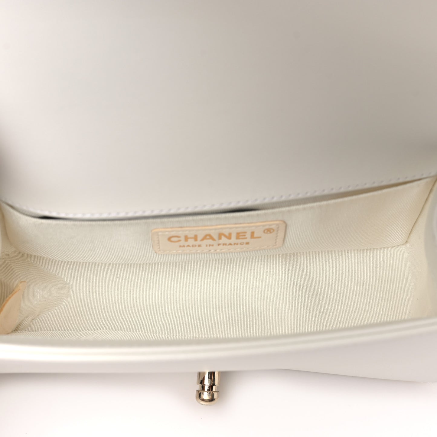 Calfskin Pearl Small Boy Flap White