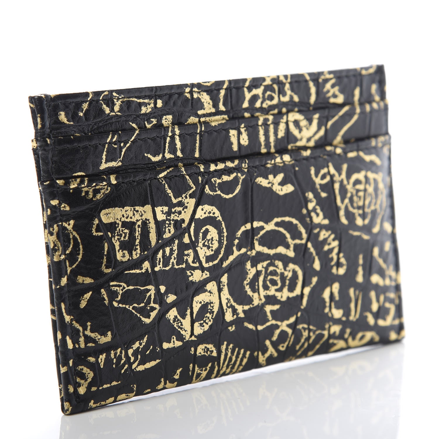 Chanel Calfskin Crocodile Embossed Graffiti 2.55 Cocodile Reissue Card Holder Black Gold 3 of 9