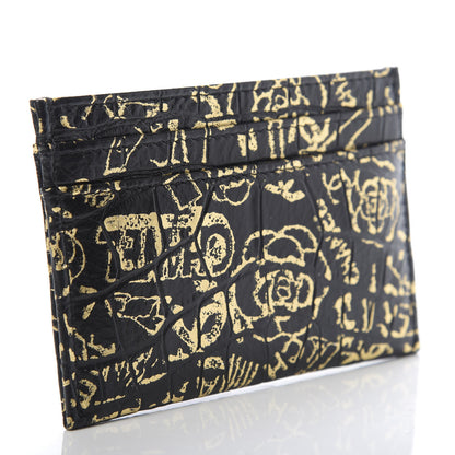 Chanel Calfskin Crocodile Embossed Graffiti 2.55 Cocodile Reissue Card Holder Black Gold 3 of 9