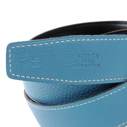 Hermes Togo Box Reversible Constance 32mm H Belt 80 Blue Jean Noir 4 of 6
