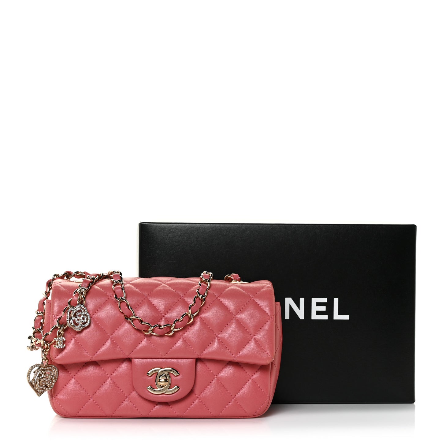 Lambskin Quilted Valentine Charms Mini Rectangular Flap Pink