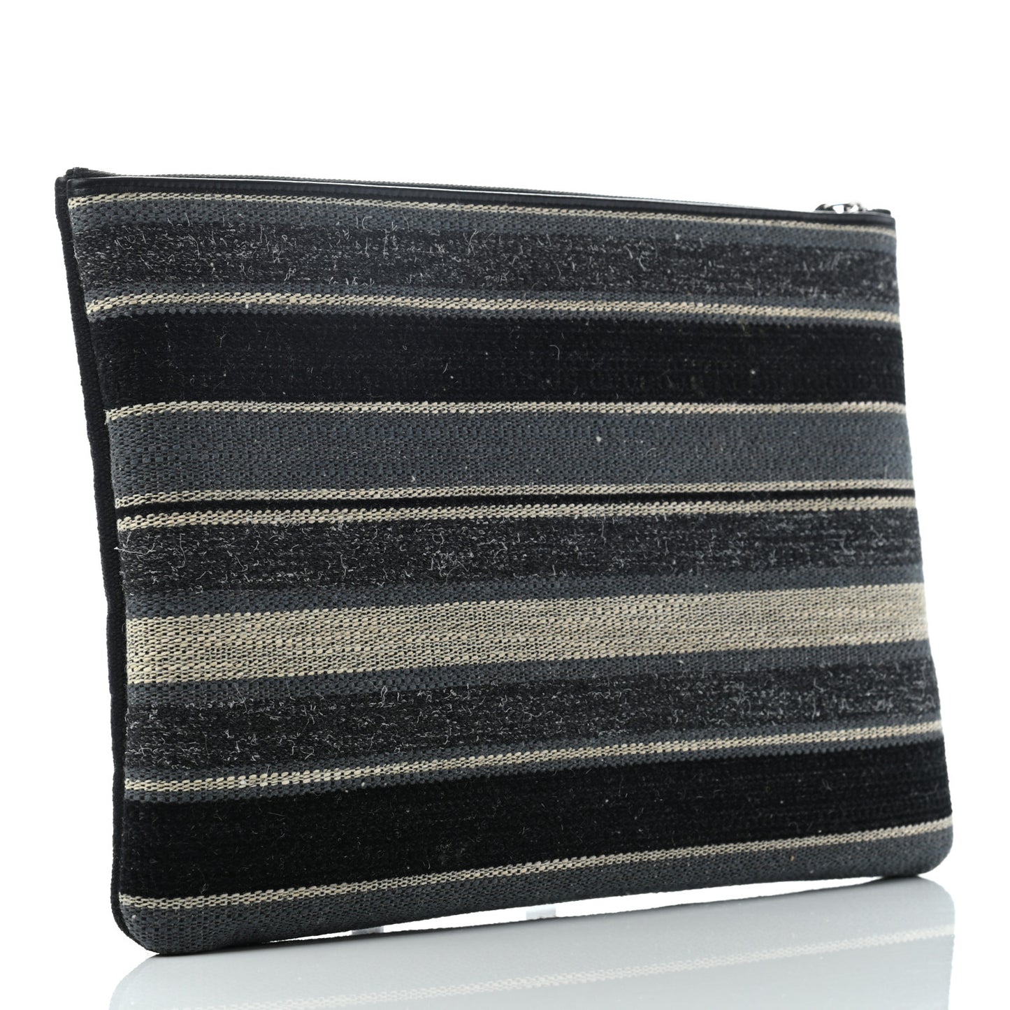 Striped Canvas Large Deauville Pouch Clutch Black