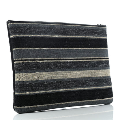 Chanel Striped Canvas Large Deauville Pouch Clutch Black 3 of 7