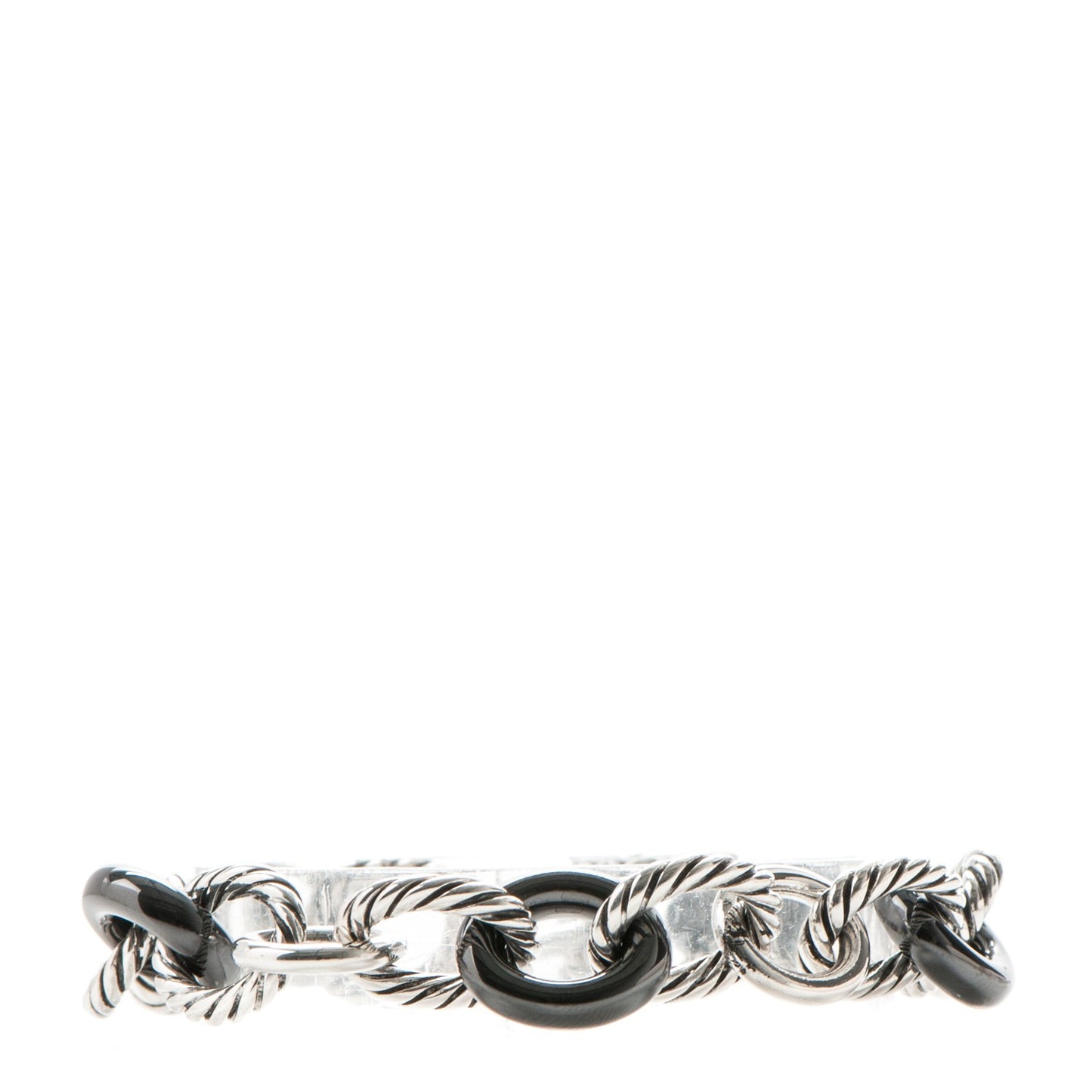 Sterling Silver Ceramic 13mm Large Oval Link Bracelet Black