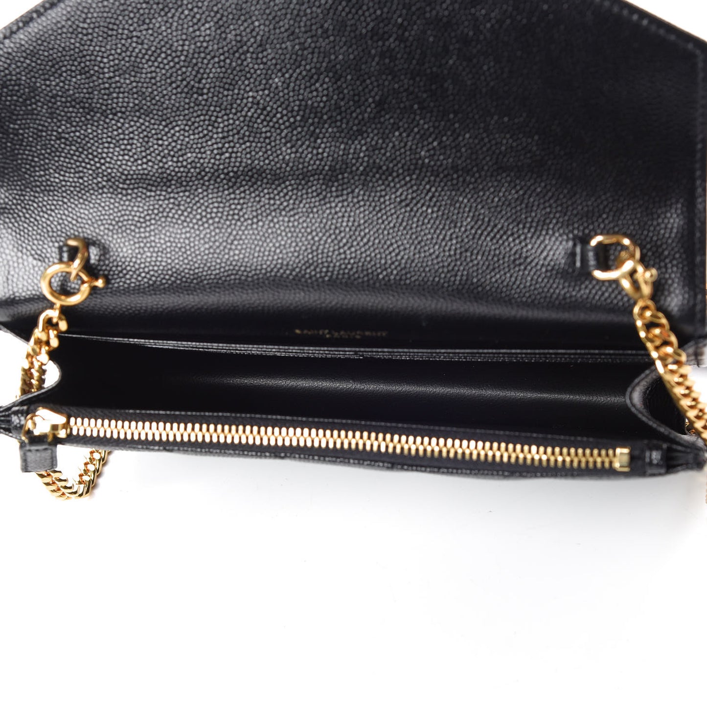 Grain De Poudre Matelasse Chevron Monogram Envelope Chain Wallet Black