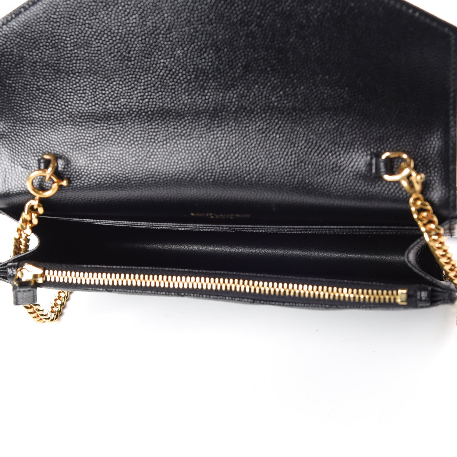 Saint Laurent Grain De Poudre Matelasse Chevron Monogram Envelope Chain Wallet Black 7 of 9