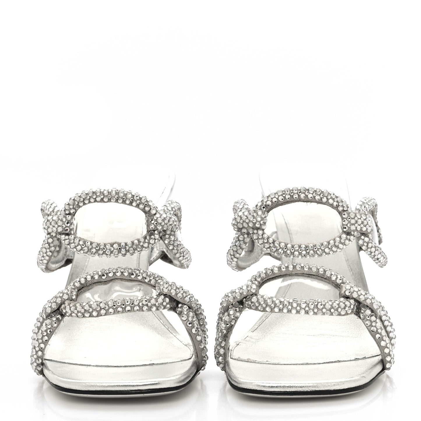 Metallic Nappa PVC Crystal Embellished Chain 1967 100mm Sandals 40.5 Silver