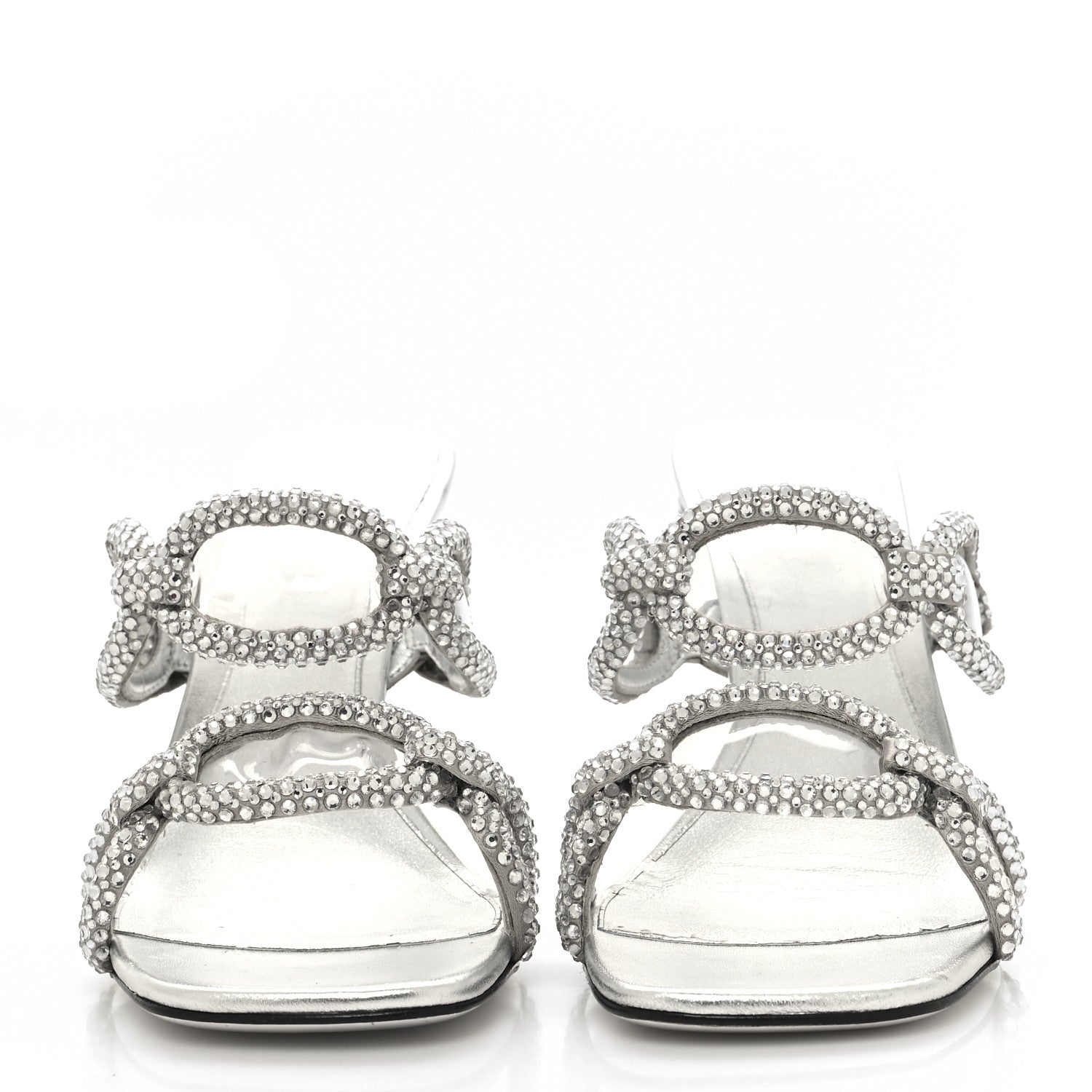Valentino Garavani Metallic Nappa PVC Crystal Embellished Chain 1967 100mm Sandals 40.5 Silver 2 of 7