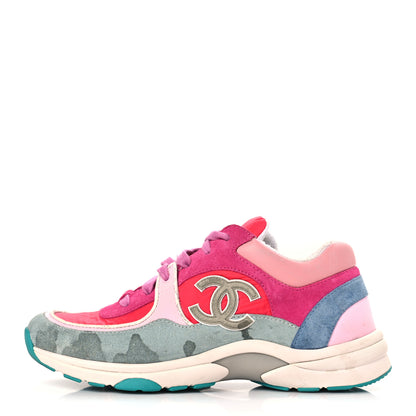 Chanel Nylon Calfskin Suede Womens CC Sneakers 40 Fuchsia Pink 1 of 8