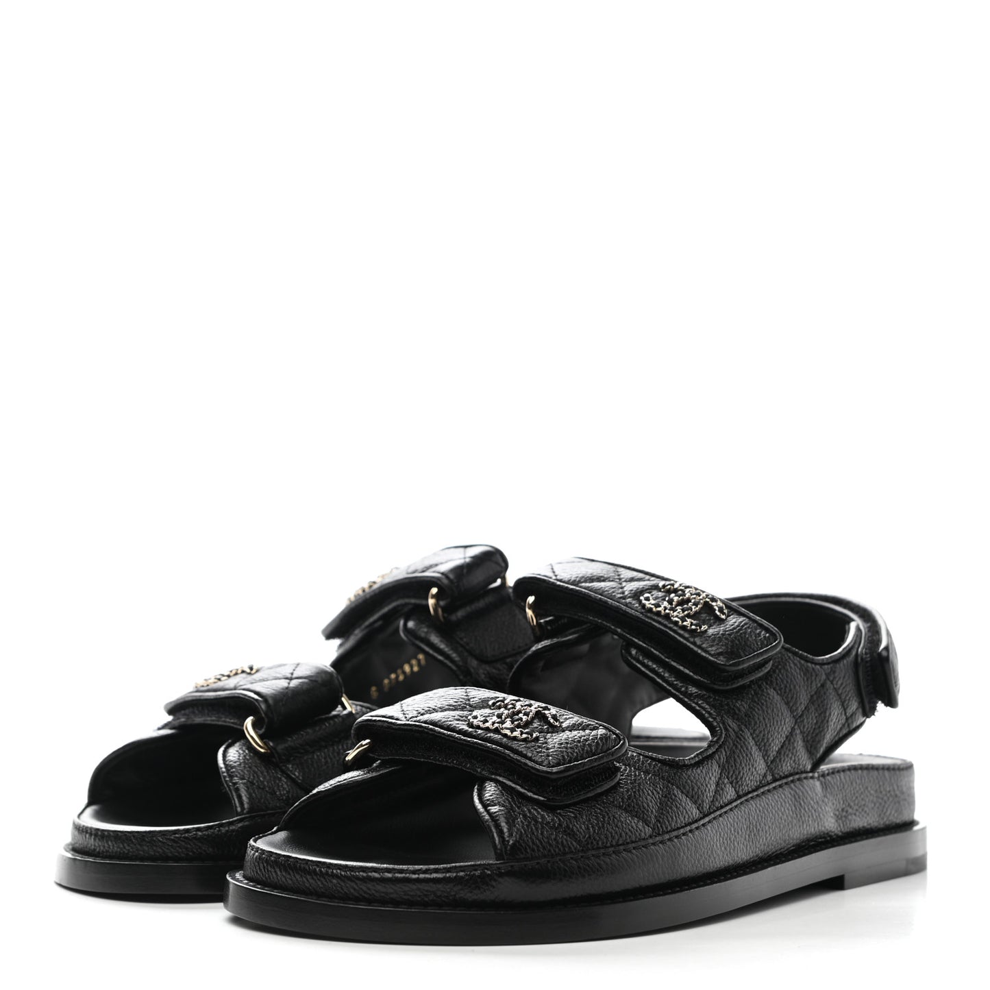 Grained Calfskin Velcro Dad Sandals 36 Black