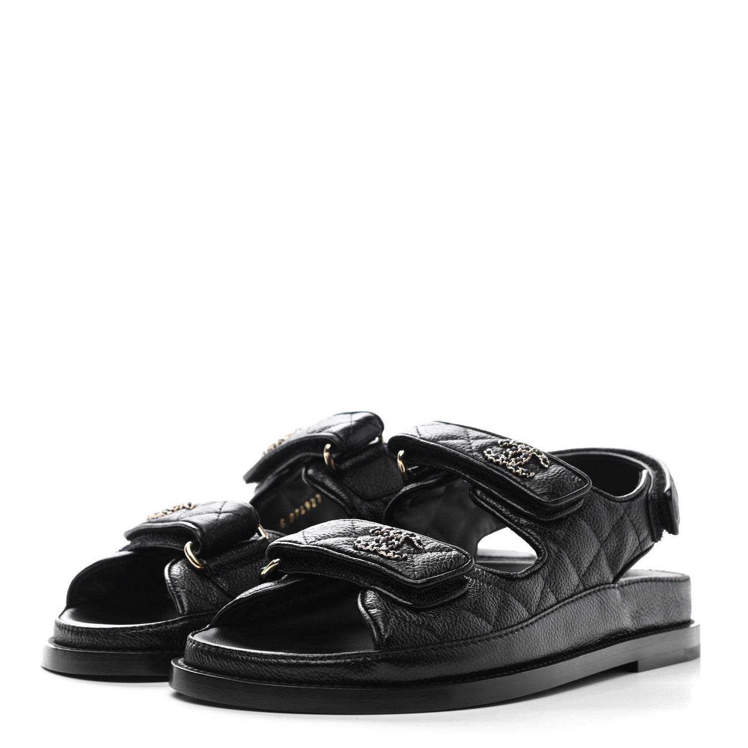 Chanel Grained Calfskin Velcro Dad Sandals 36 Black 3 of 9