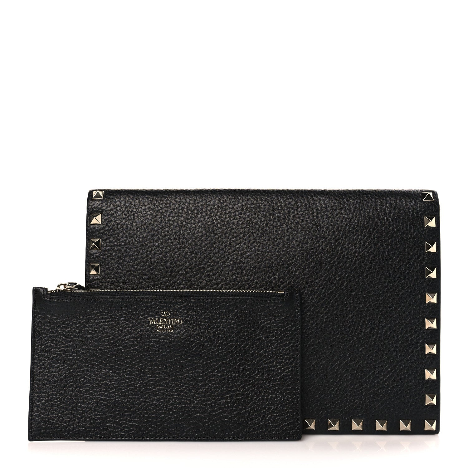 Valentino Garavani Pebbled Calfskin Rockstud Flap Clutch Black 1 of 8
