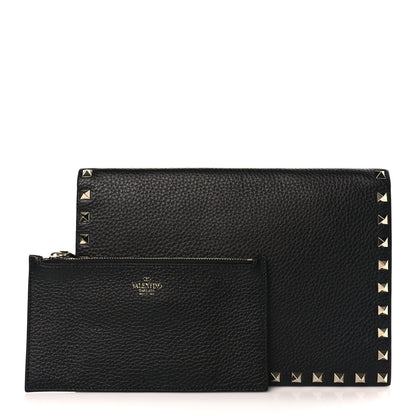Valentino Garavani Pebbled Calfskin Rockstud Flap Clutch Black 1 of 8