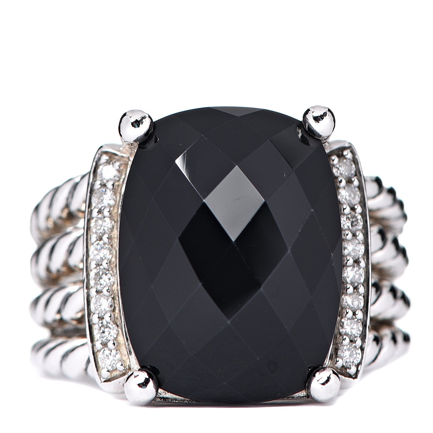David Yurman Sterling Silver Diamond Black Onyx 16mm Wheaton Ring 54 6.75 1 of 4
