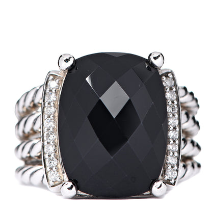 David Yurman Sterling Silver Diamond Black Onyx 16mm Wheaton Ring 54 6.75 1 of 4