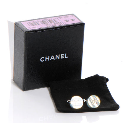 Chanel Striped Crystal CC Button Earrings Light Blue 5 of 5