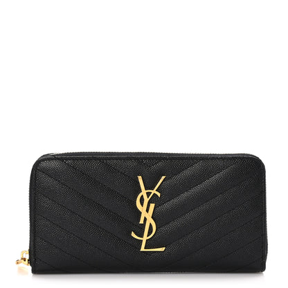 Saint Laurent Grain De Poudre Matelasse Chevron Monogram Zip Around Wallet Black 1 of 10