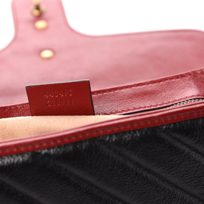 Gucci Vintage Effect Calfskin Matelasse Diagonal Small Torchon GG Marmont Shoulder Bag Black Romantic Cherry 10 of 11