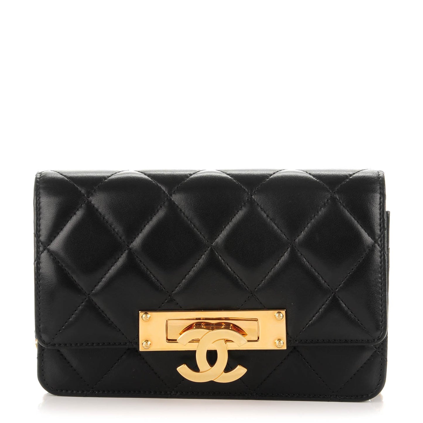 Lambskin Quilted Golden Class Wallet on Chain WOC Black