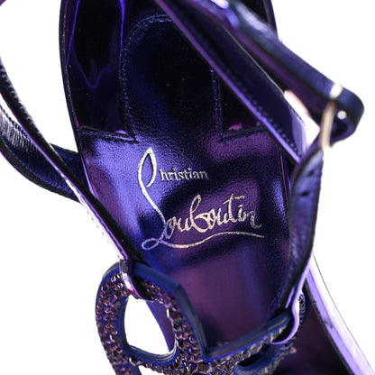 Christian Louboutin Suede Strass Double L 100 T-Strap Sandals 39 Elektra 16 of 20