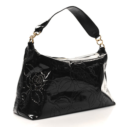 Chanel Patent Perforated Camelia Hobo Black 3 of 11