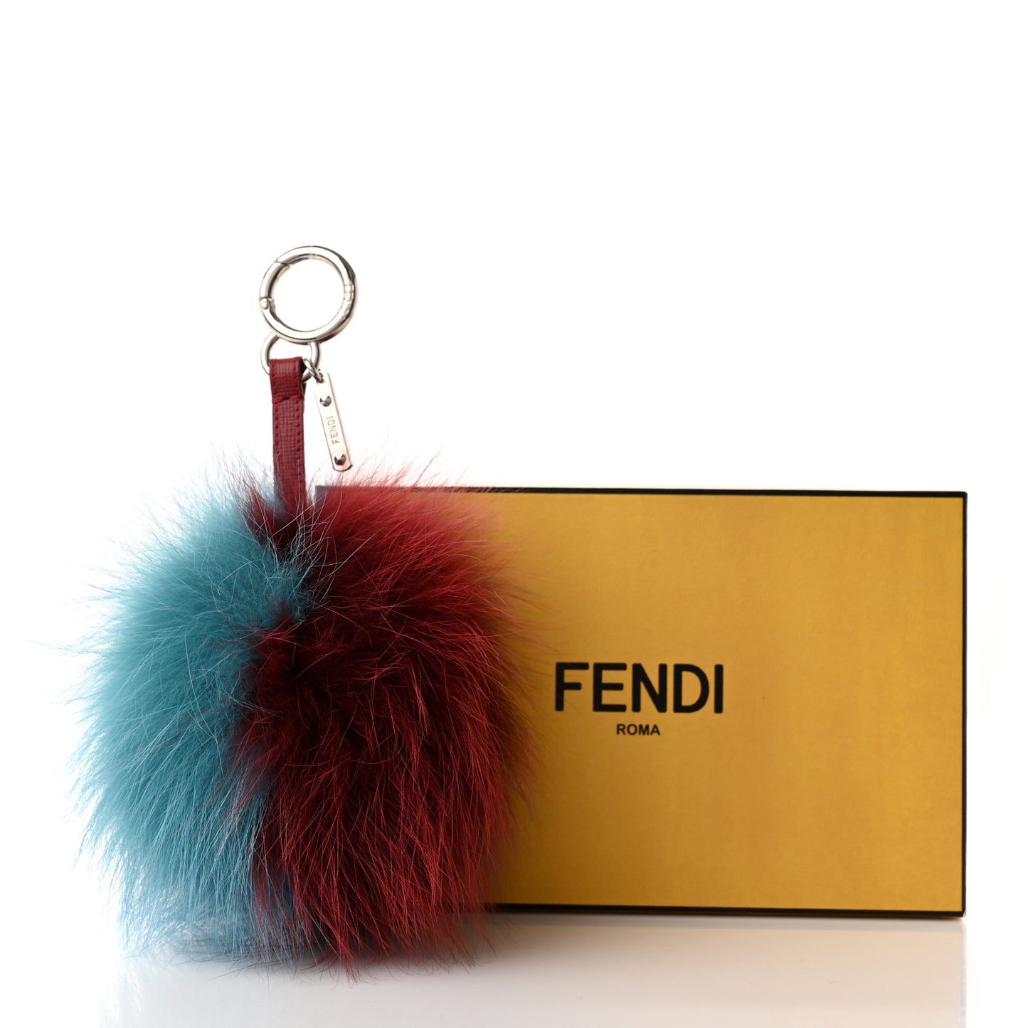 Fox Fur Vitello Elite Bi-Color Pom Pom Bag Charm Blue Red