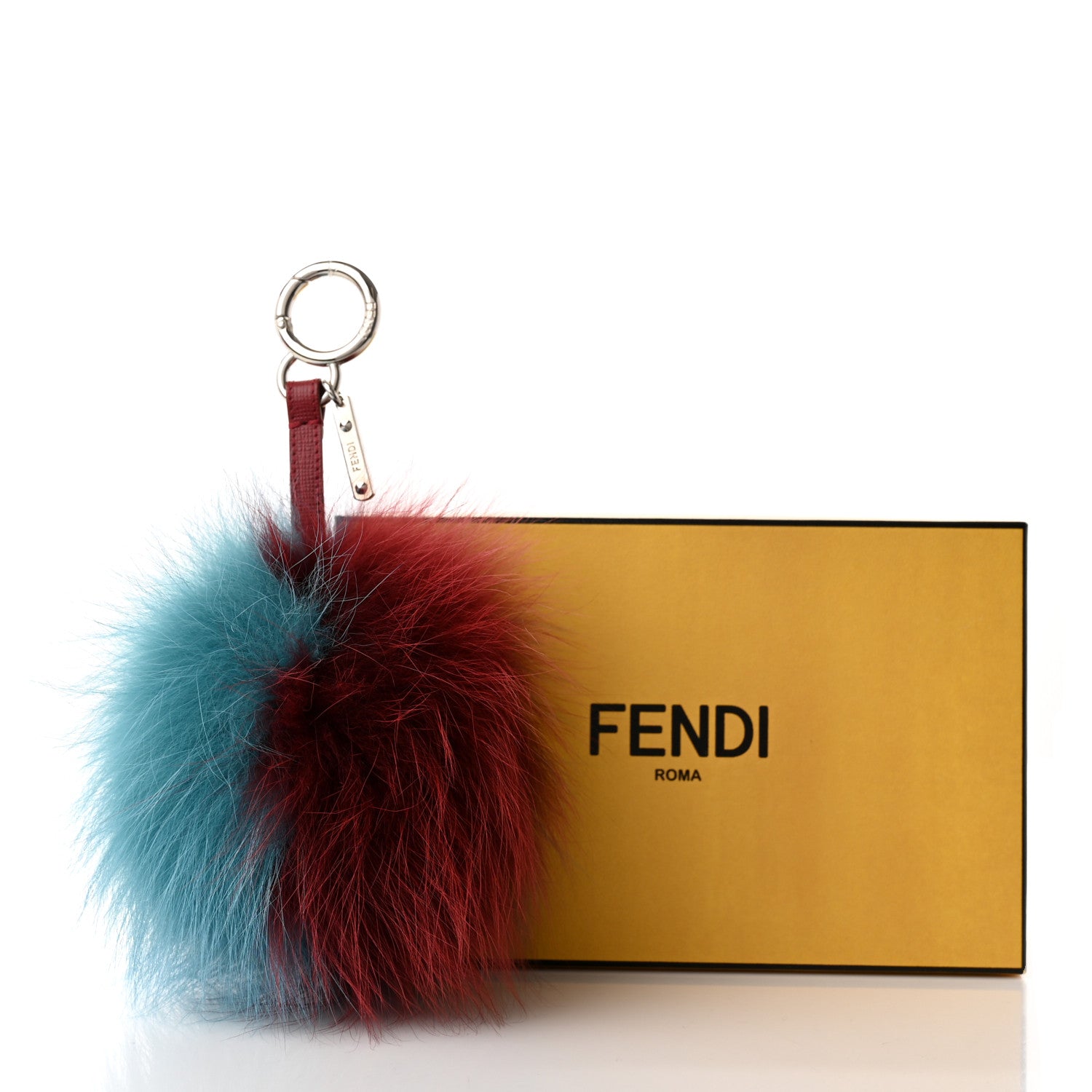 Fendi Fox Fur Vitello Elite Bi-Color Pom Pom Bag Charm Blue Red 4 of 4