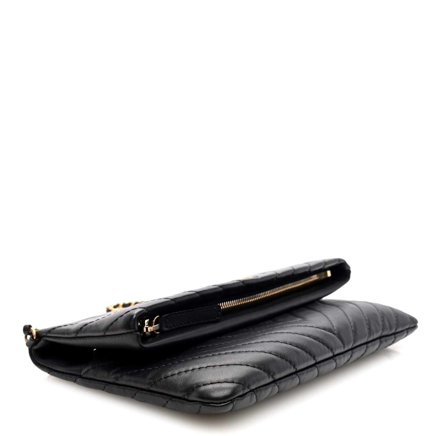 Chanel Lambskin Chevron Quilted Fold Over Clutch Black 4 of 11