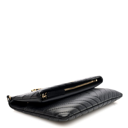 Chanel Lambskin Chevron Quilted Fold Over Clutch Black 4 of 11
