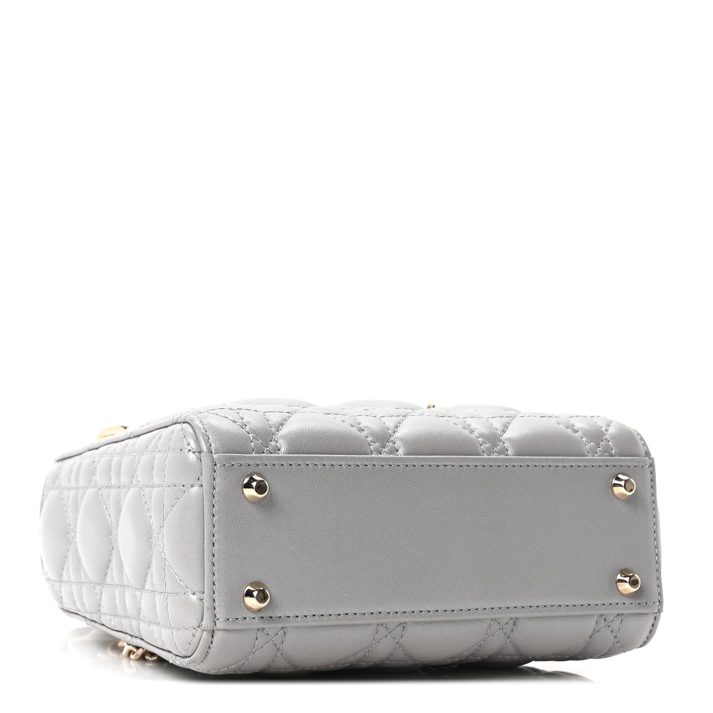 Metallic Lambskin Cannage Mini Lady Dior Grey