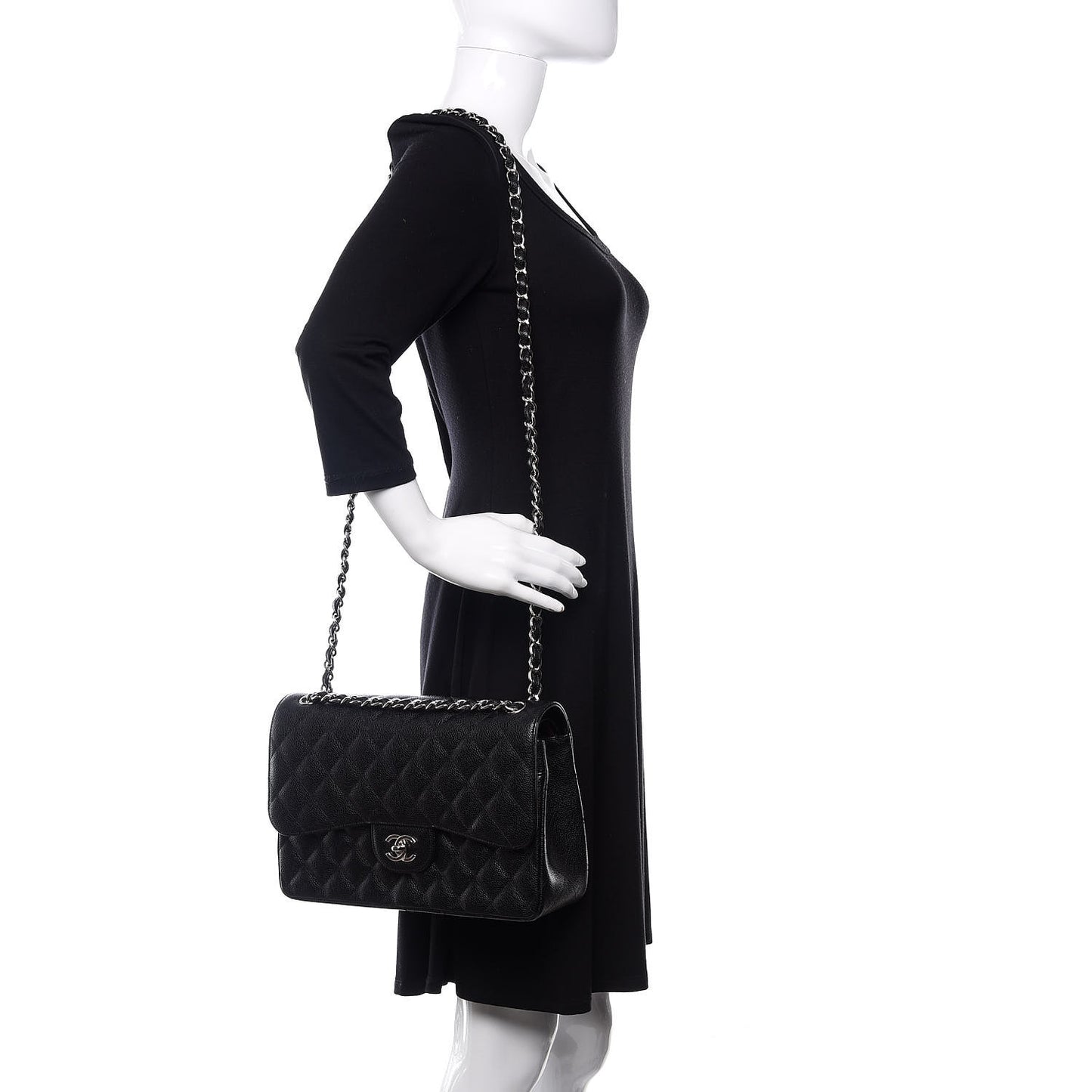 Caviar Quilted Jumbo Double Flap Black