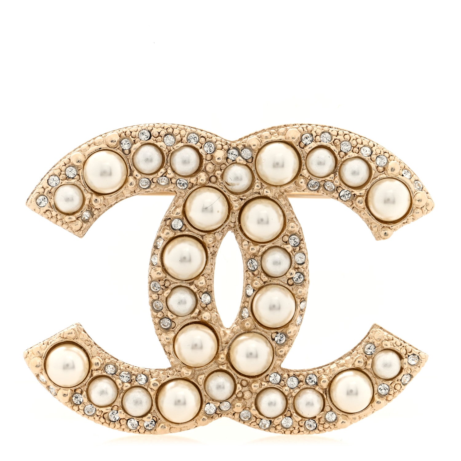 Chanel Metal Crystal Graduated Pearl CC Brooch Gold 1 of 4