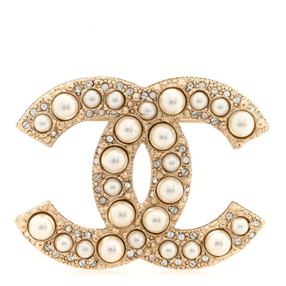 Chanel Metal Crystal Graduated Pearl CC Brooch Gold 1 of 4