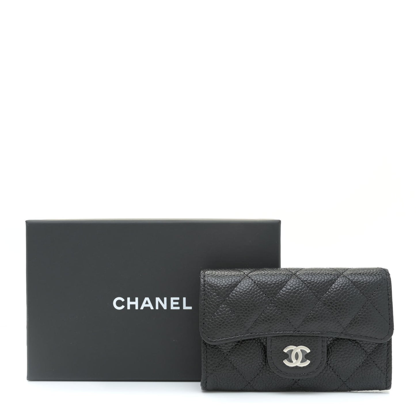 Caviar Quilted Flap Card Holder Wallet Black