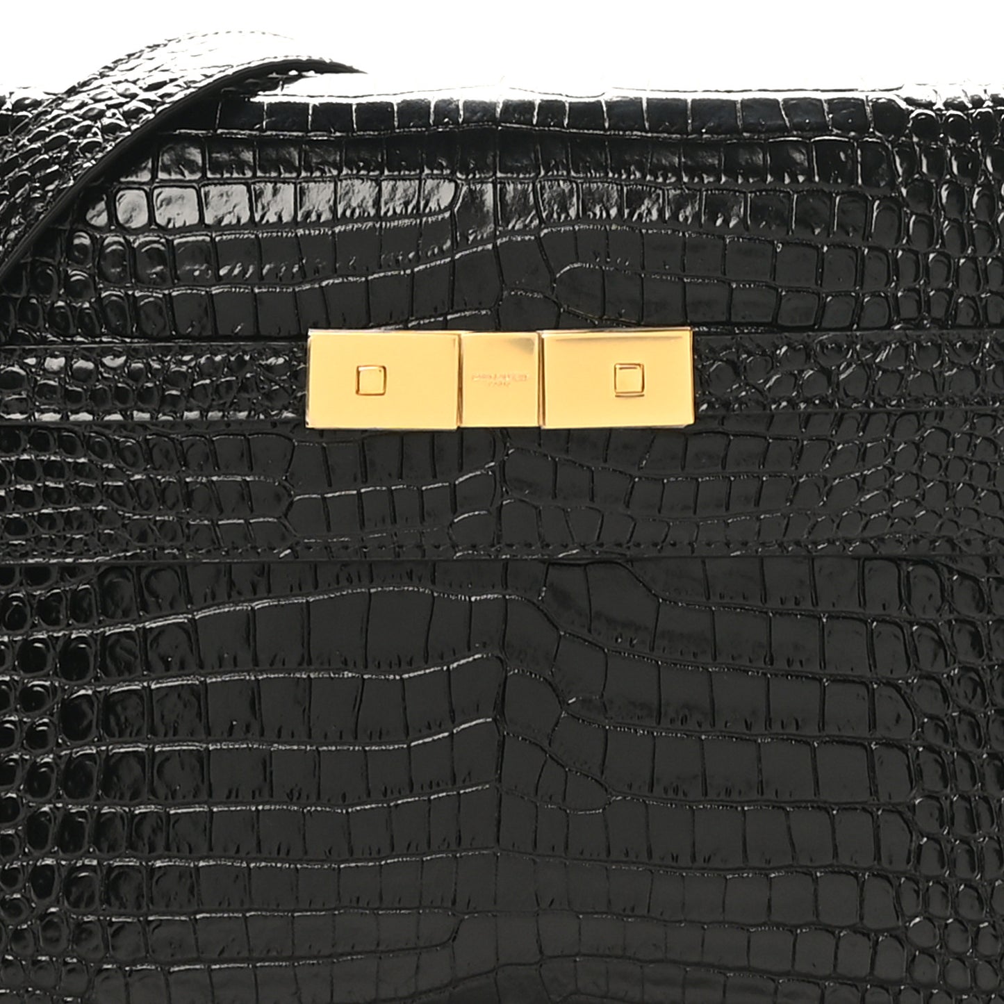 Shiny Calfskin Crocodile Embossed Manhattan Baguette Black